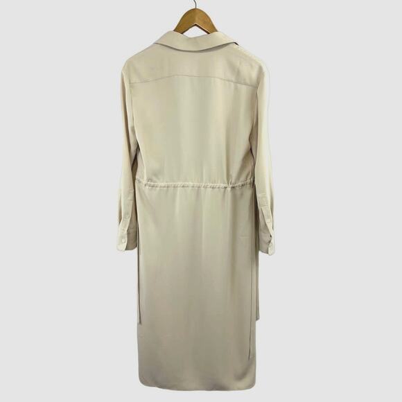 Theory Drawstring Shirt Dress 2 Matte Twill "Wheat" Lagenlook Minimal MSRP $275 - Picture 5 of 9